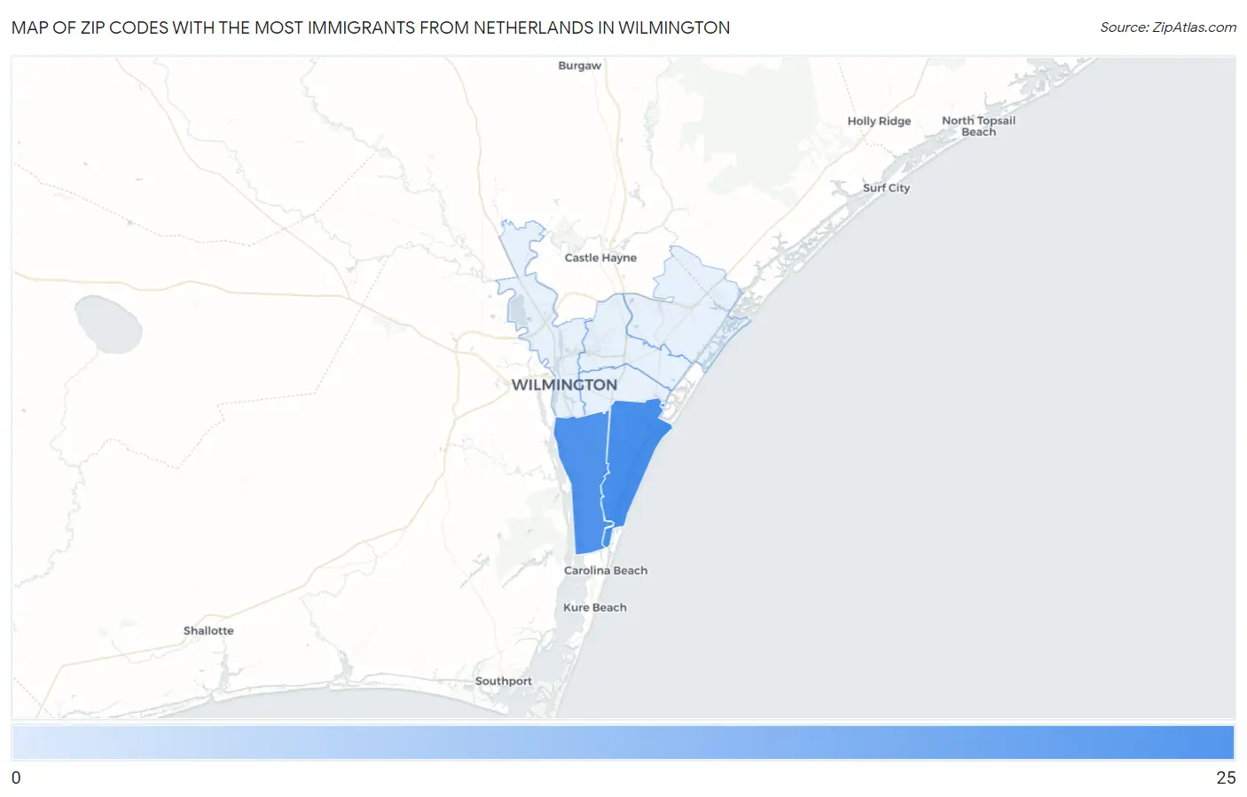 Zip Codes with the Most Immigrants from Netherlands in Wilmington Map