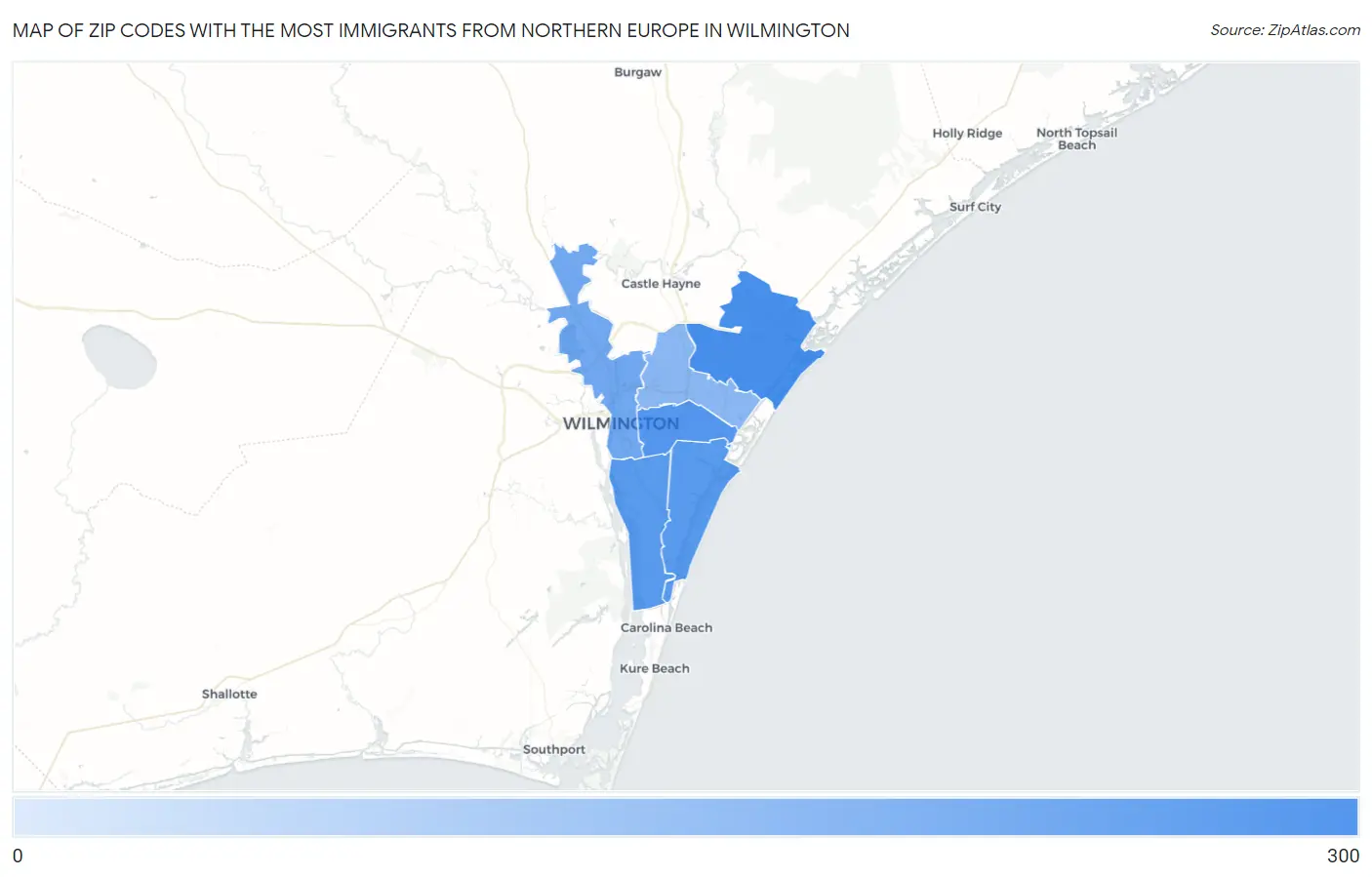 Zip Codes with the Most Immigrants from Northern Europe in Wilmington Map