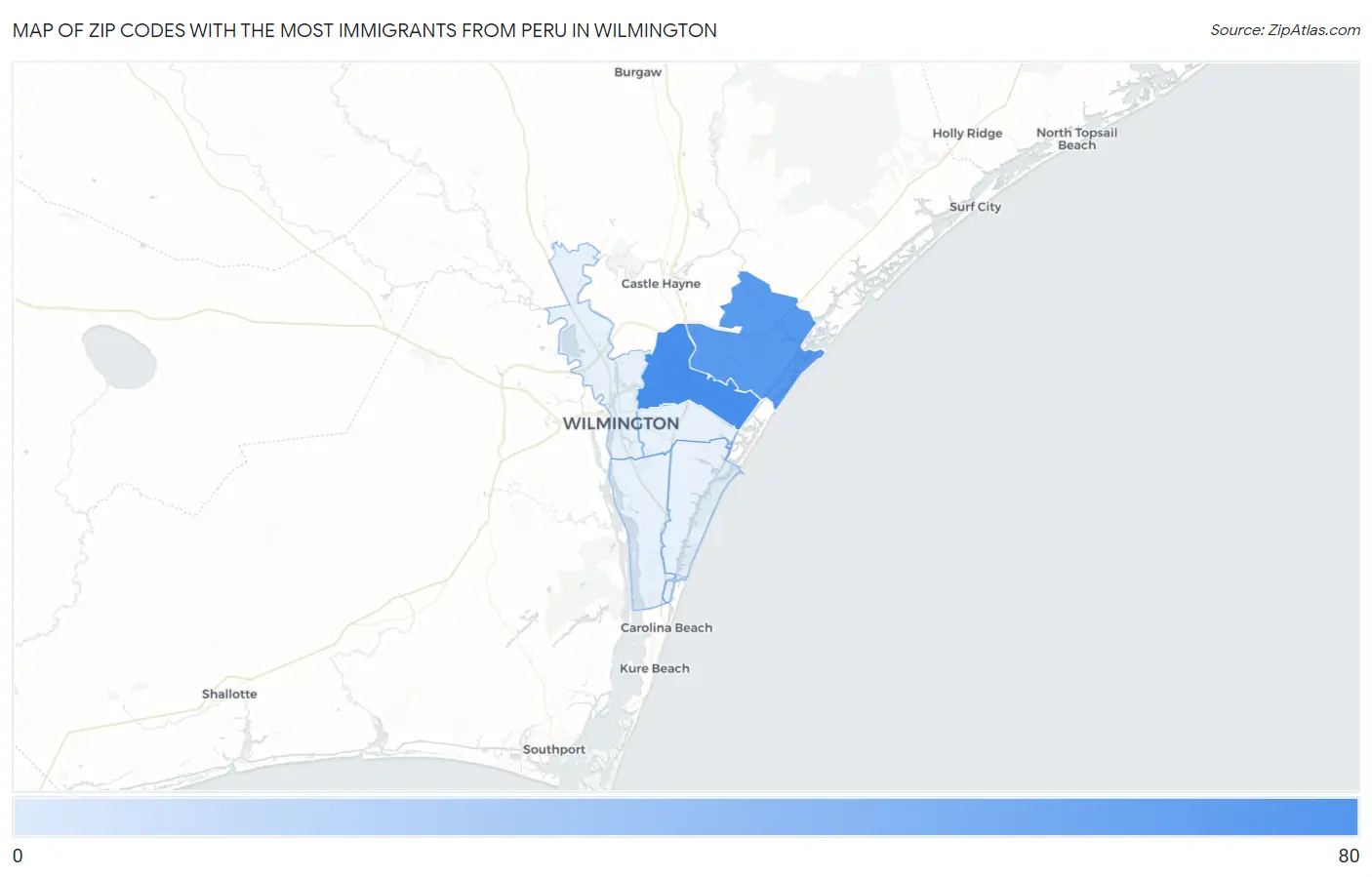 Zip Codes with the Most Immigrants from Peru in Wilmington Map