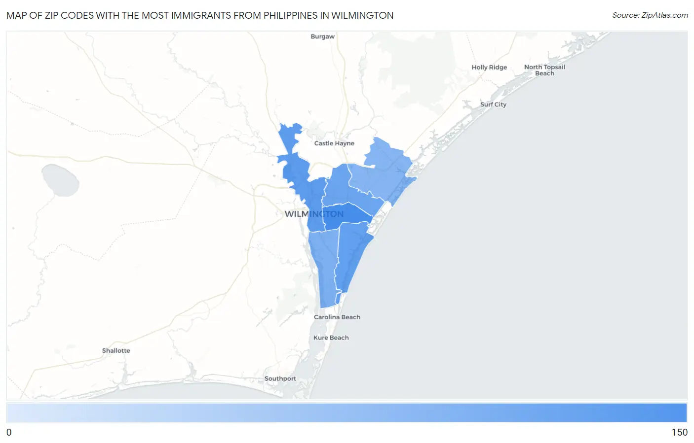 Zip Codes with the Most Immigrants from Philippines in Wilmington Map