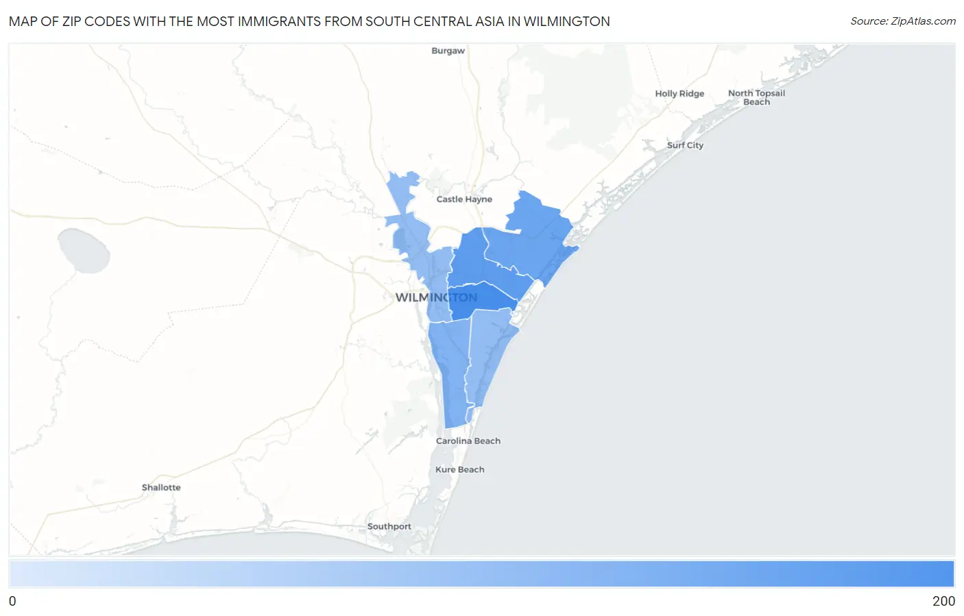 Zip Codes with the Most Immigrants from South Central Asia in Wilmington Map