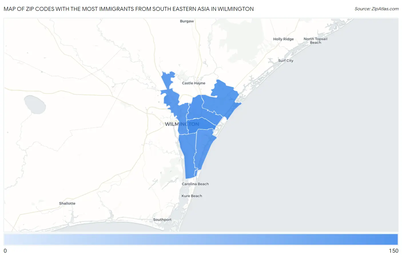 Zip Codes with the Most Immigrants from South Eastern Asia in Wilmington Map