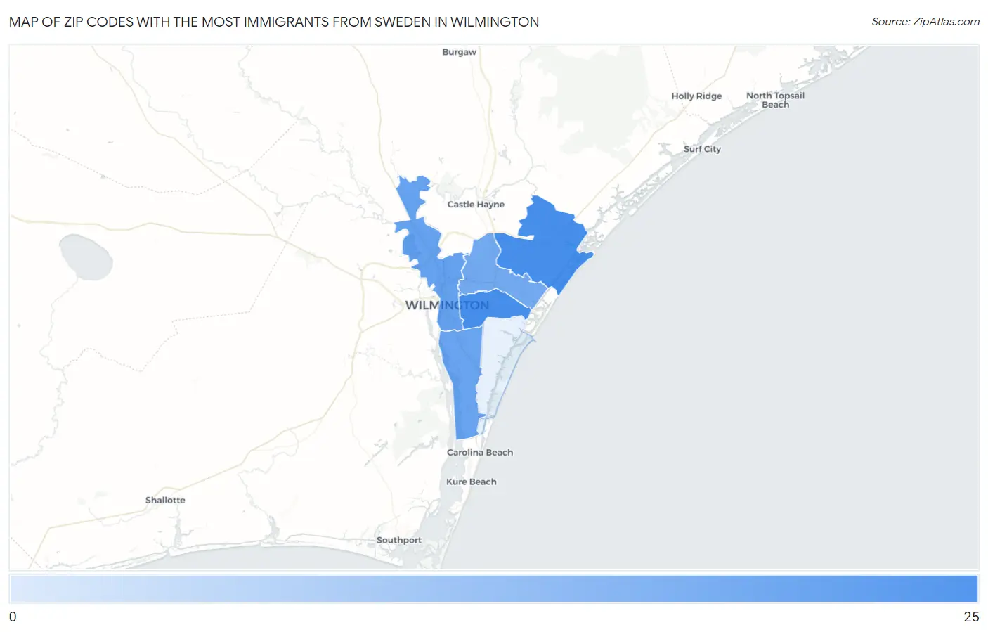 Zip Codes with the Most Immigrants from Sweden in Wilmington Map