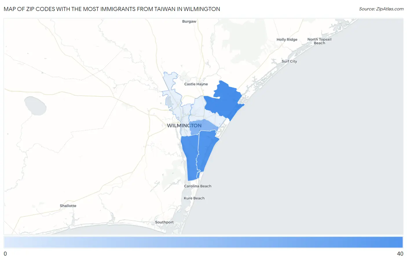 Zip Codes with the Most Immigrants from Taiwan in Wilmington Map