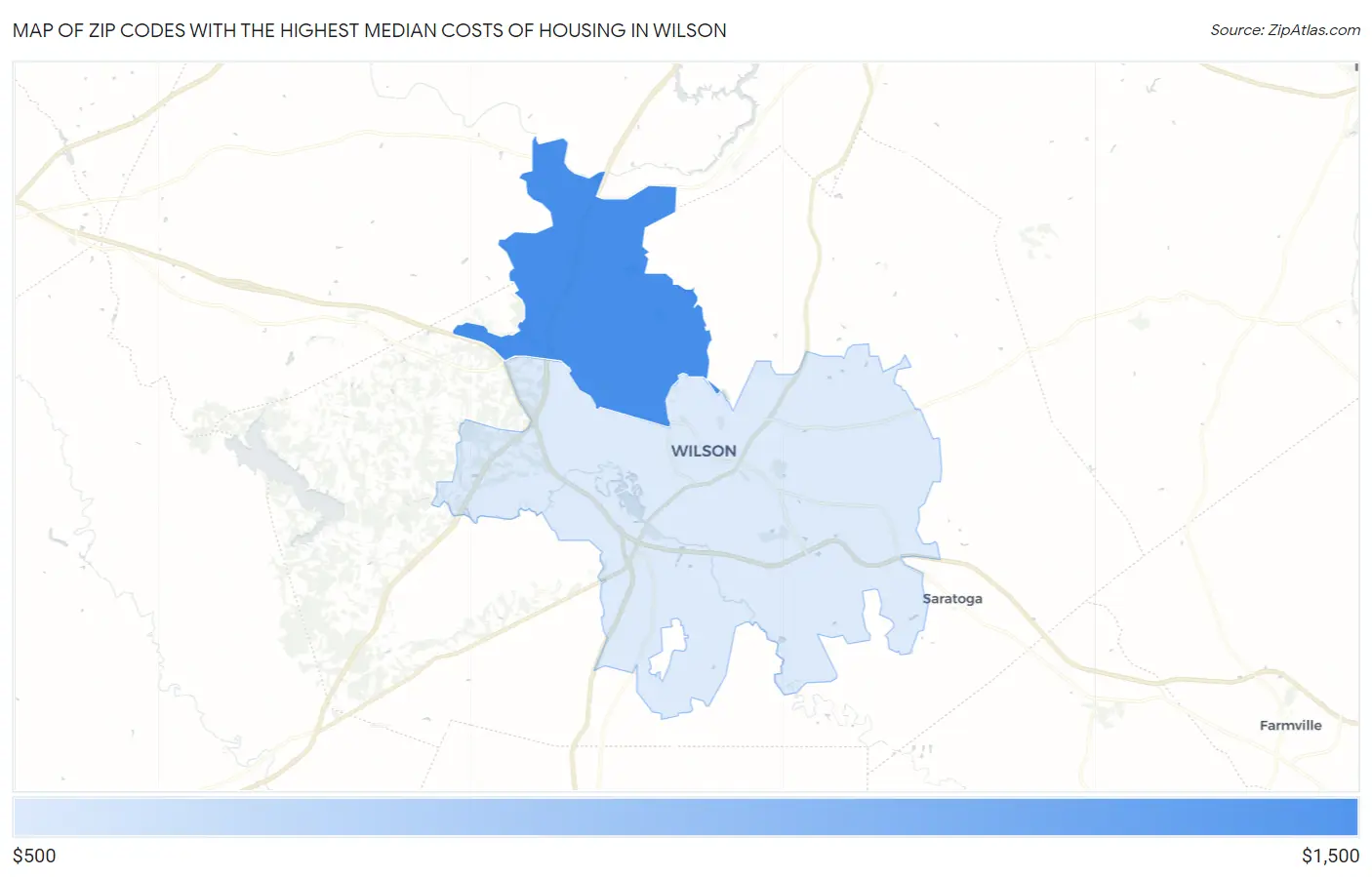Zip Codes with the Highest Median Costs of Housing in Wilson Map