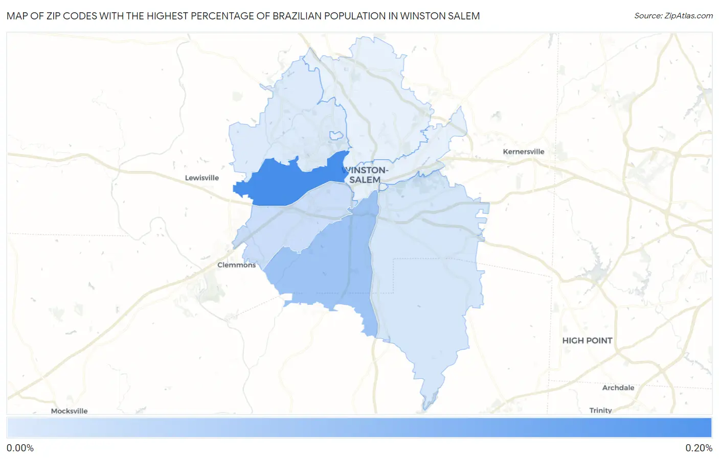 Zip Codes with the Highest Percentage of Brazilian Population in Winston Salem Map