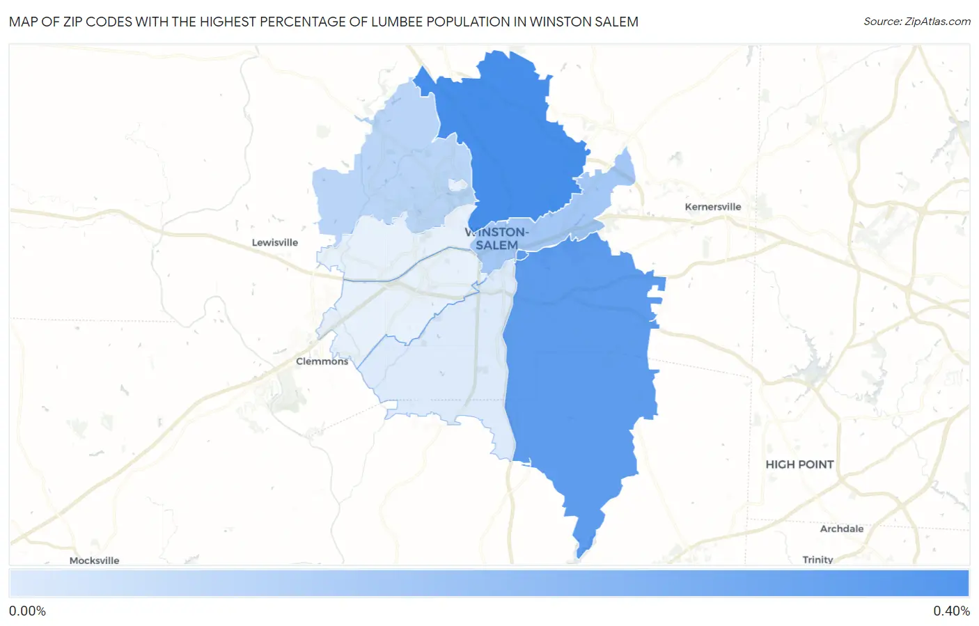 Zip Codes with the Highest Percentage of Lumbee Population in Winston Salem Map