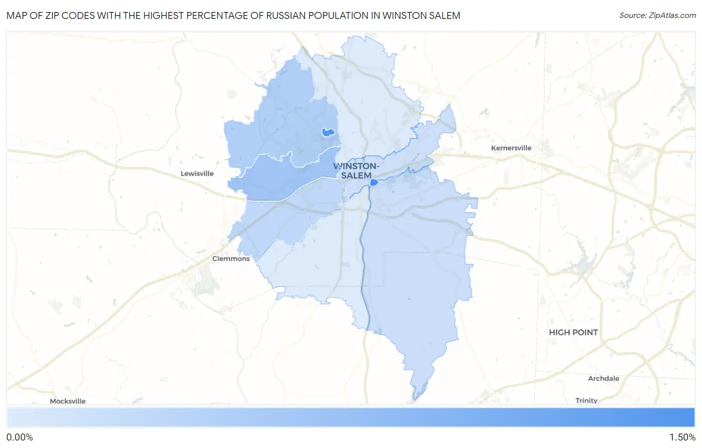 Zip Codes with the Highest Percentage of Russian Population in Winston Salem Map