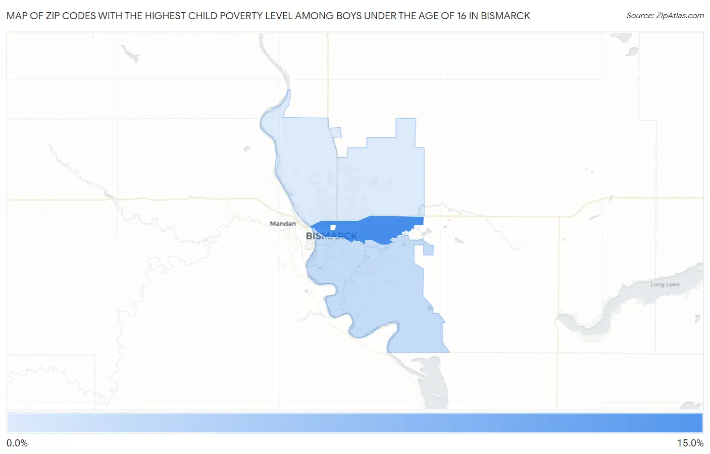 Zip Codes with the Highest Child Poverty Level Among Boys Under the Age of 16 in Bismarck Map