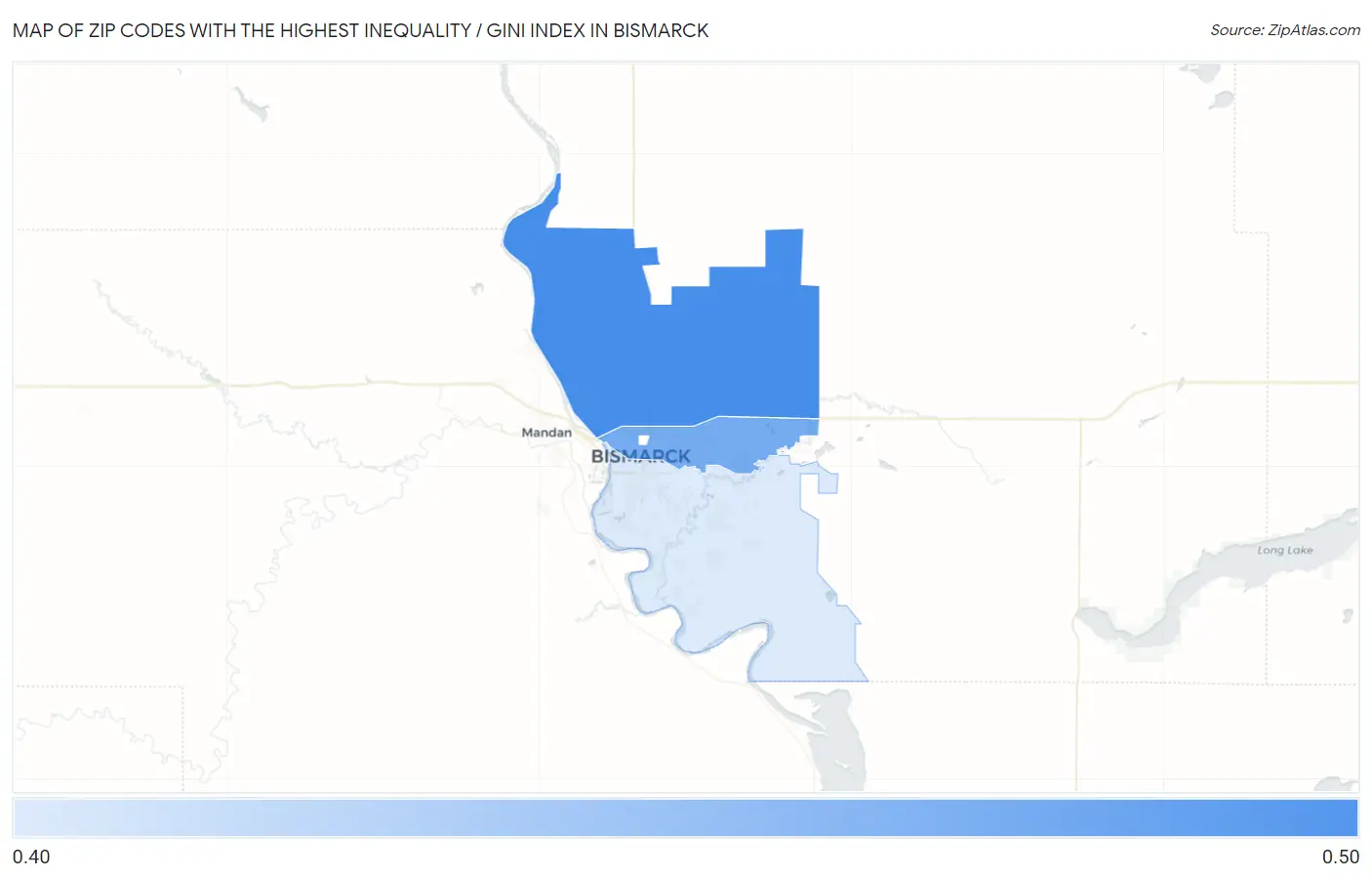 Zip Codes with the Highest Inequality / Gini Index in Bismarck Map