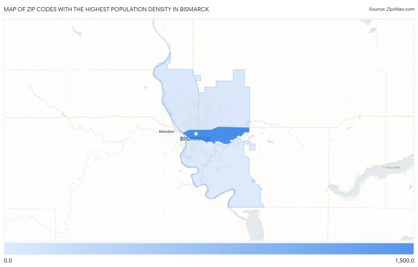 Zip Codes with the Highest Population Density in Bismarck Map