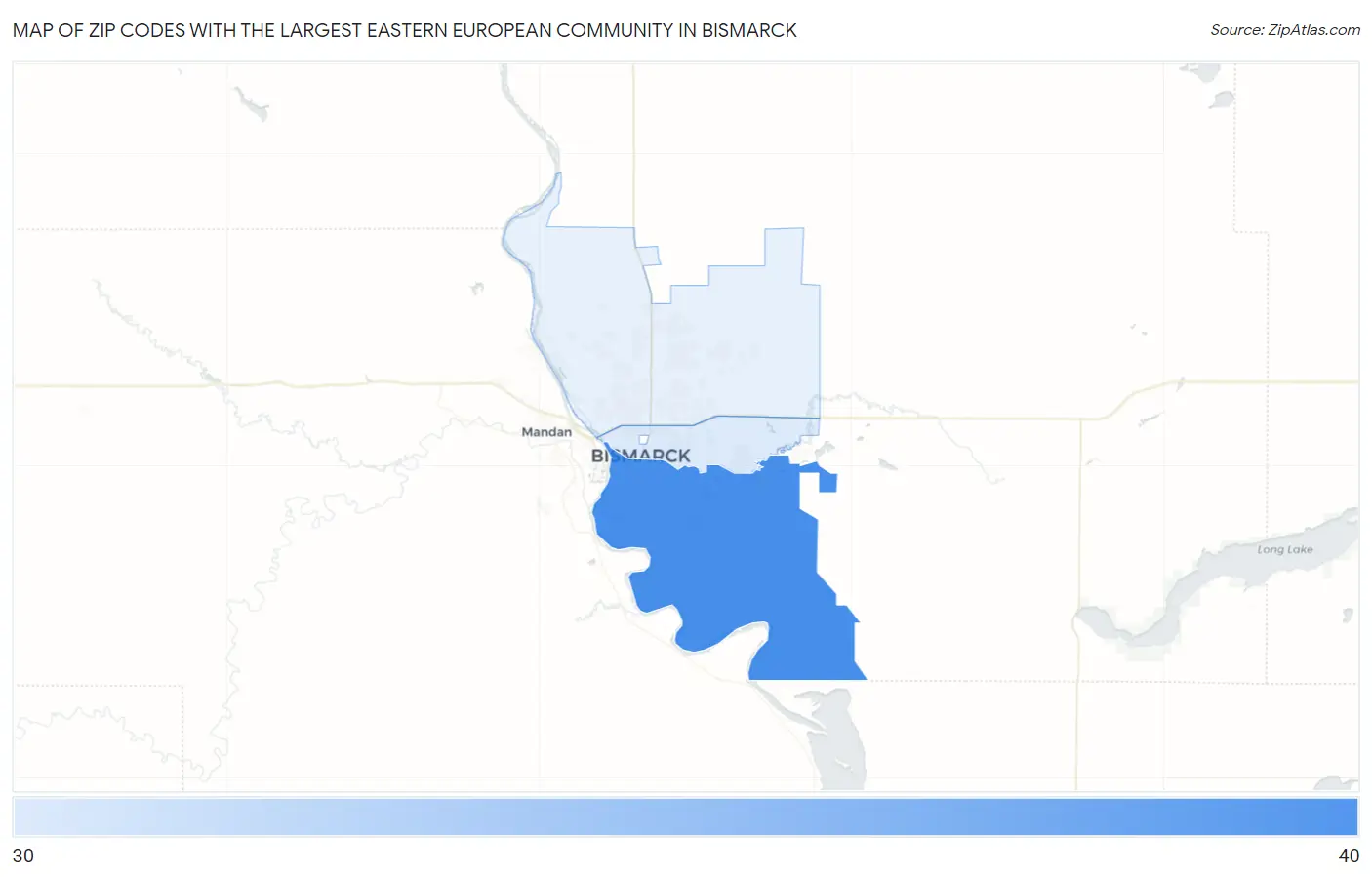 Zip Codes with the Largest Eastern European Community in Bismarck Map