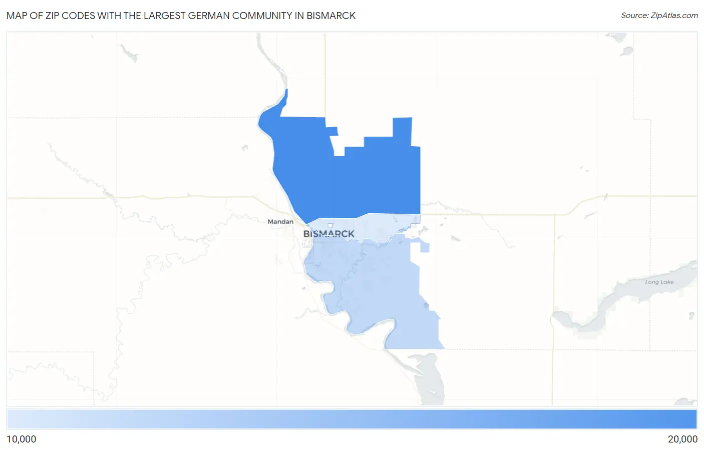 Zip Codes with the Largest German Community in Bismarck Map