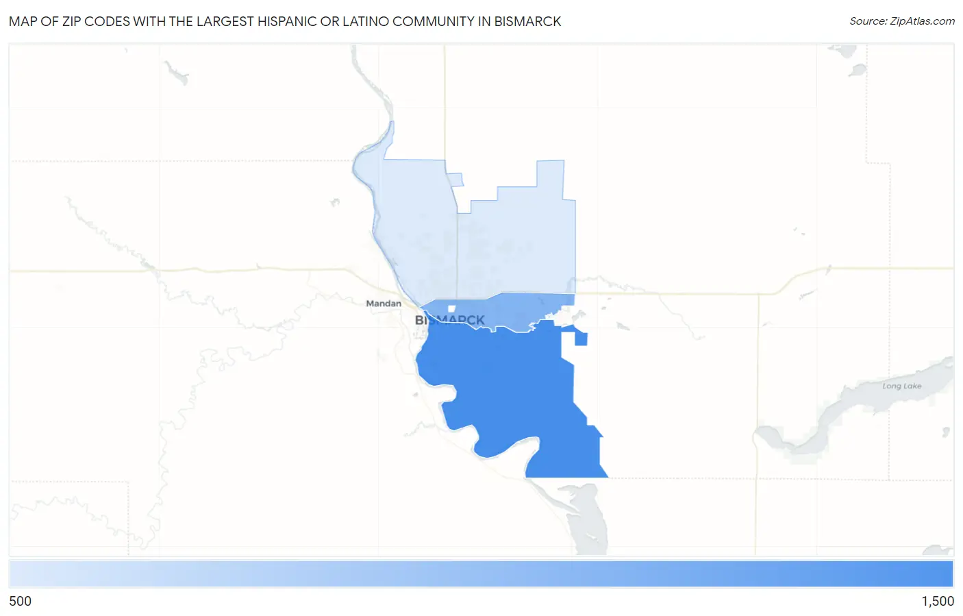 Zip Codes with the Largest Hispanic or Latino Community in Bismarck Map