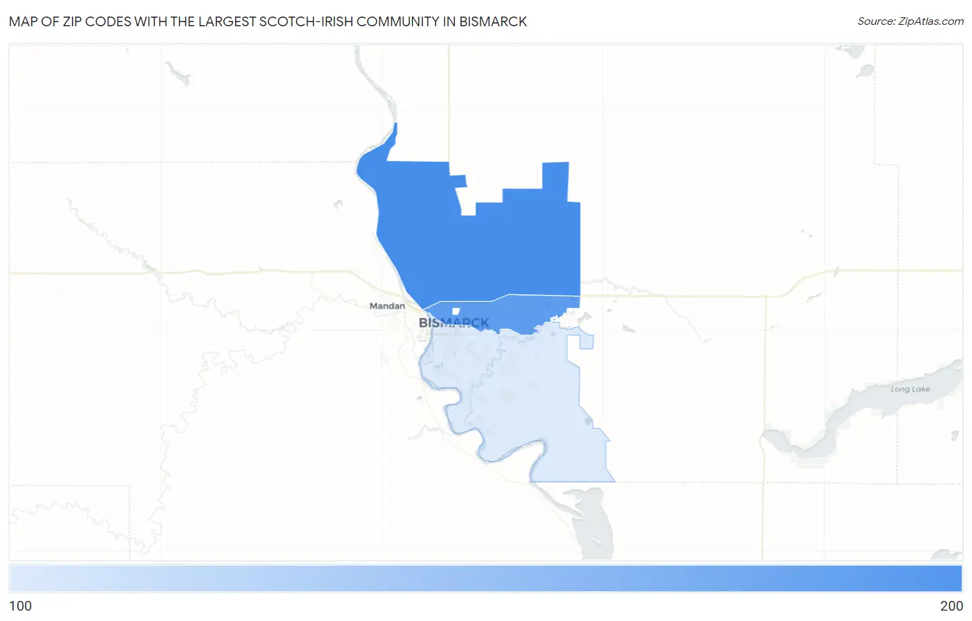 Zip Codes with the Largest Scotch-Irish Community in Bismarck Map