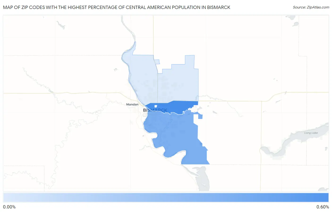 Zip Codes with the Highest Percentage of Central American Population in Bismarck Map