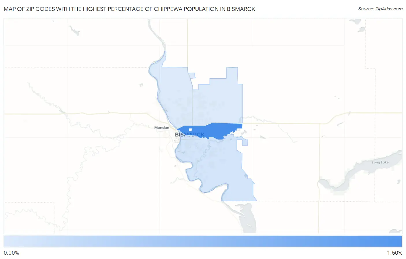 Zip Codes with the Highest Percentage of Chippewa Population in Bismarck Map