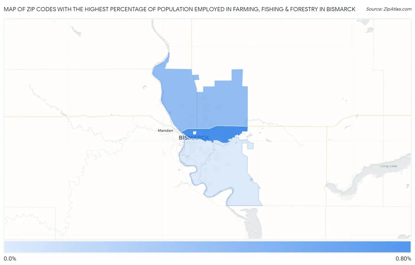 Zip Codes with the Highest Percentage of Population Employed in Farming, Fishing & Forestry in Bismarck Map