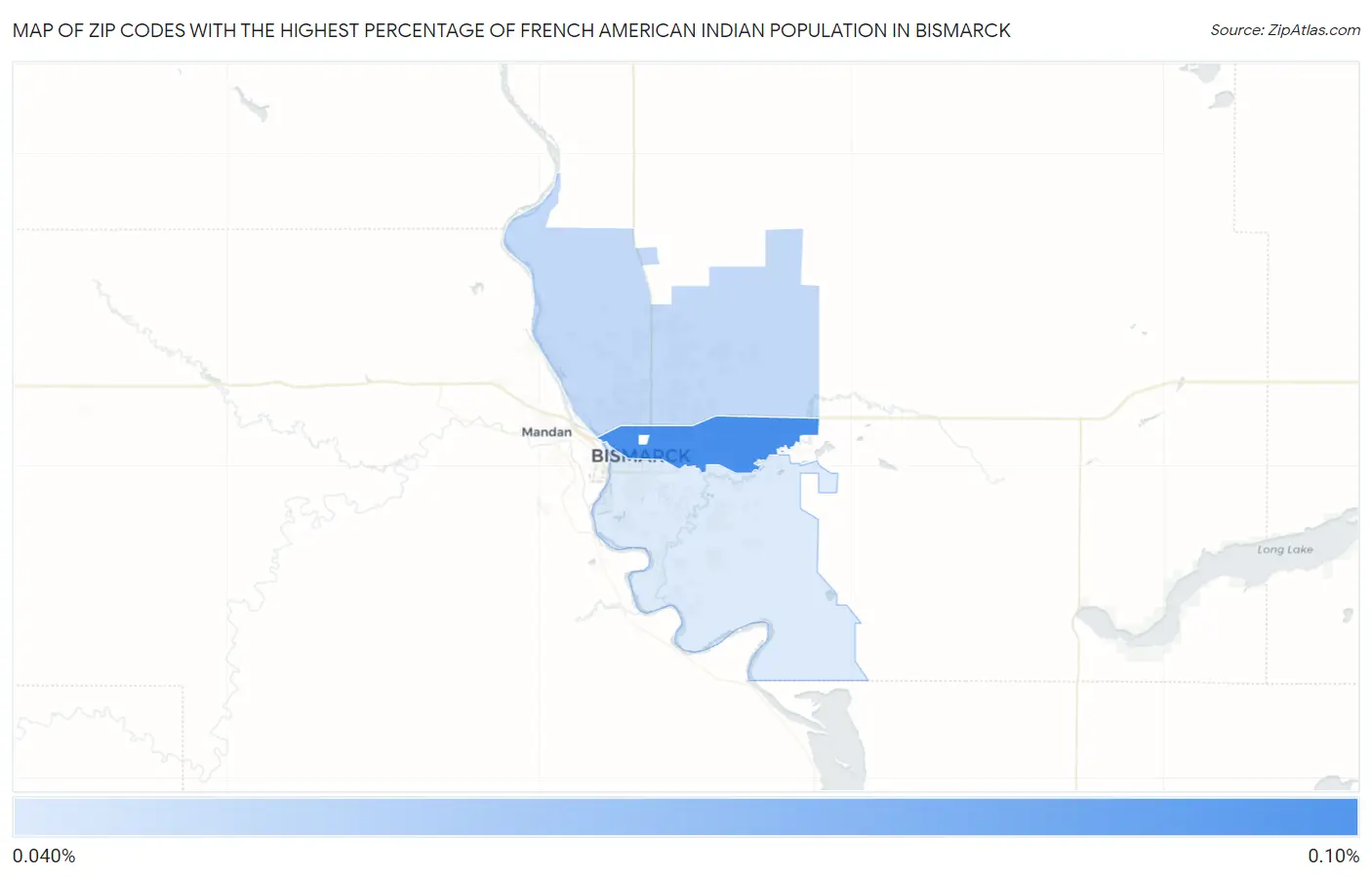 Zip Codes with the Highest Percentage of French American Indian Population in Bismarck Map
