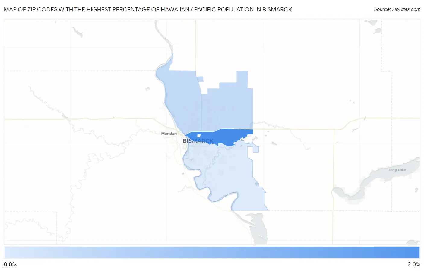 Zip Codes with the Highest Percentage of Hawaiian / Pacific Population in Bismarck Map