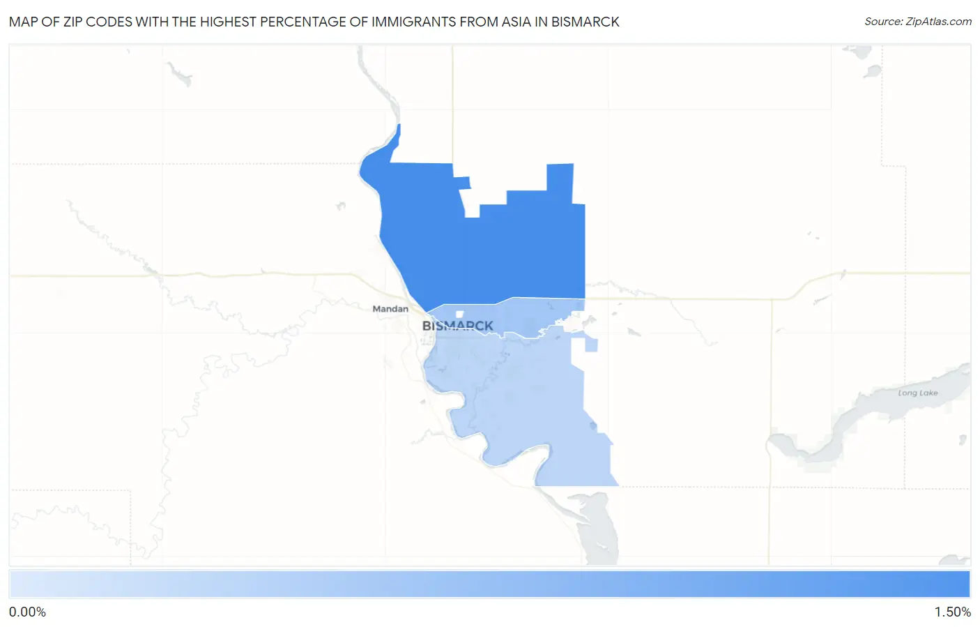 Zip Codes with the Highest Percentage of Immigrants from Asia in Bismarck Map