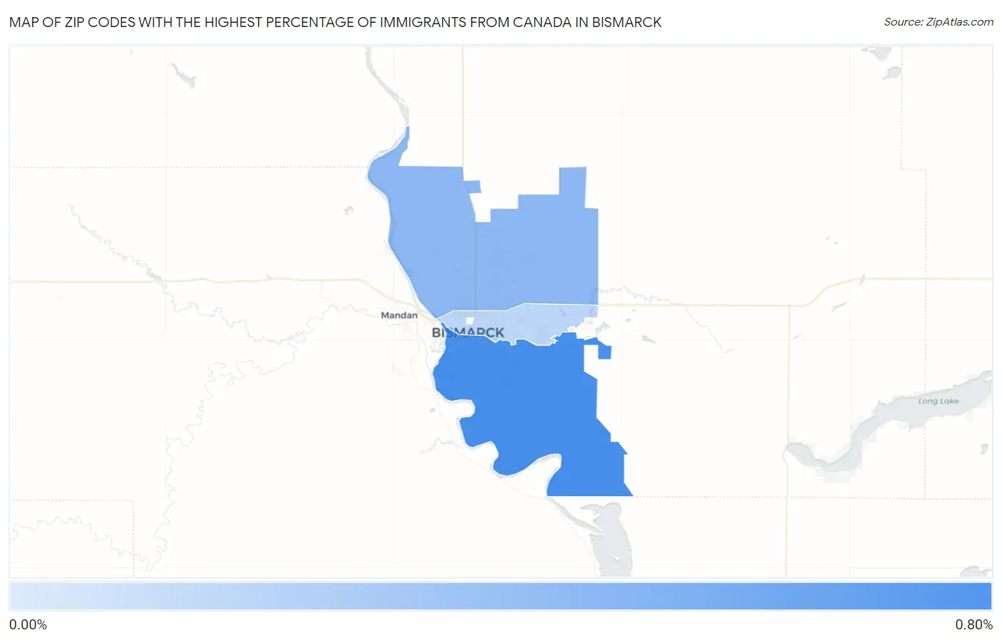Zip Codes with the Highest Percentage of Immigrants from Canada in Bismarck Map