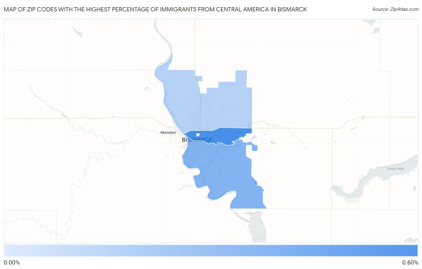 Zip Codes with the Highest Percentage of Immigrants from Central America in Bismarck Map
