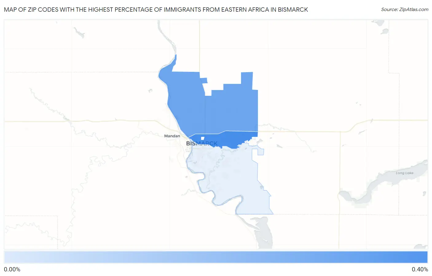 Zip Codes with the Highest Percentage of Immigrants from Eastern Africa in Bismarck Map