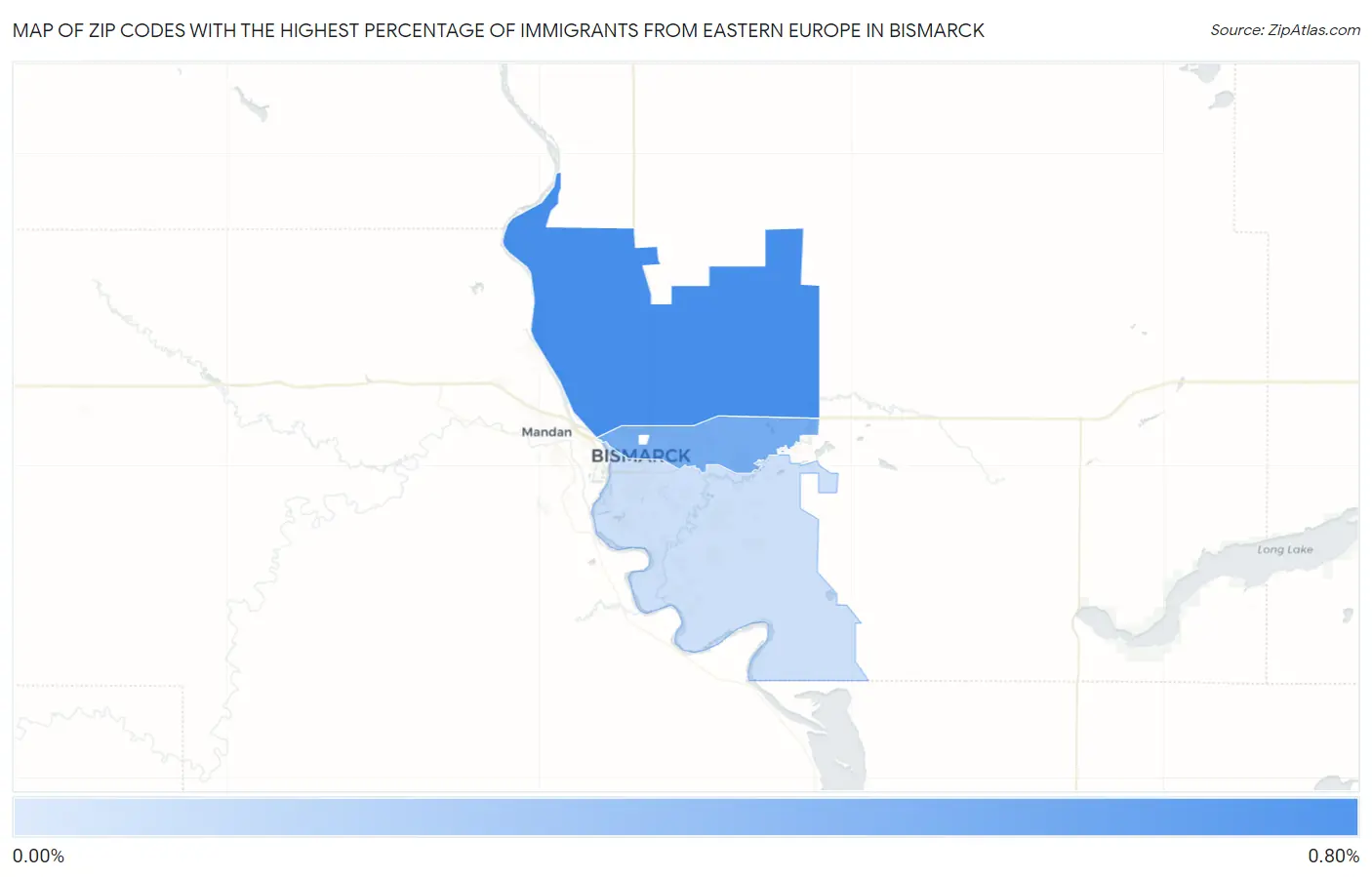 Zip Codes with the Highest Percentage of Immigrants from Eastern Europe in Bismarck Map