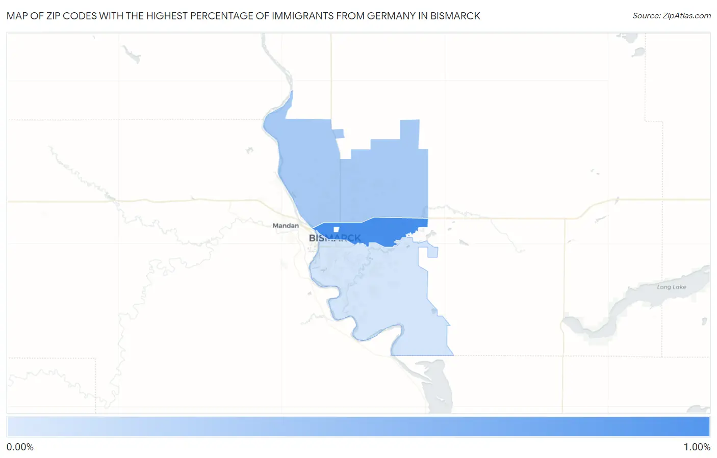 Zip Codes with the Highest Percentage of Immigrants from Germany in Bismarck Map