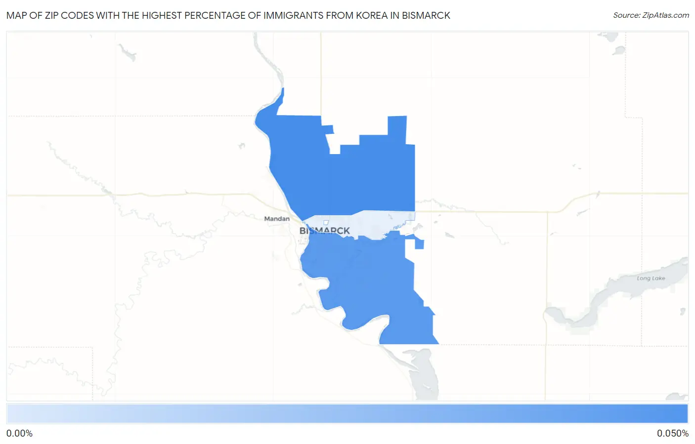 Zip Codes with the Highest Percentage of Immigrants from Korea in Bismarck Map