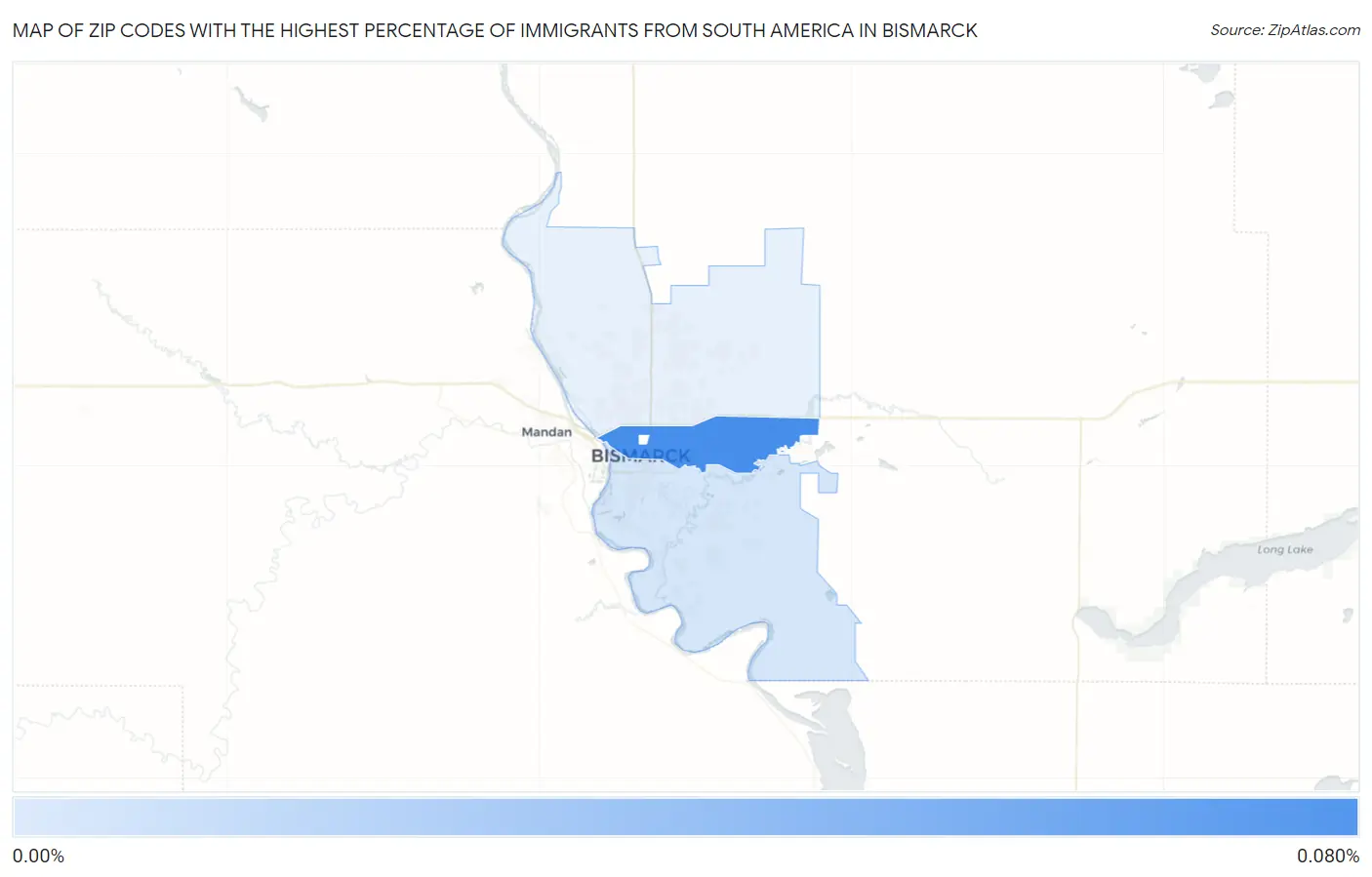 Zip Codes with the Highest Percentage of Immigrants from South America in Bismarck Map