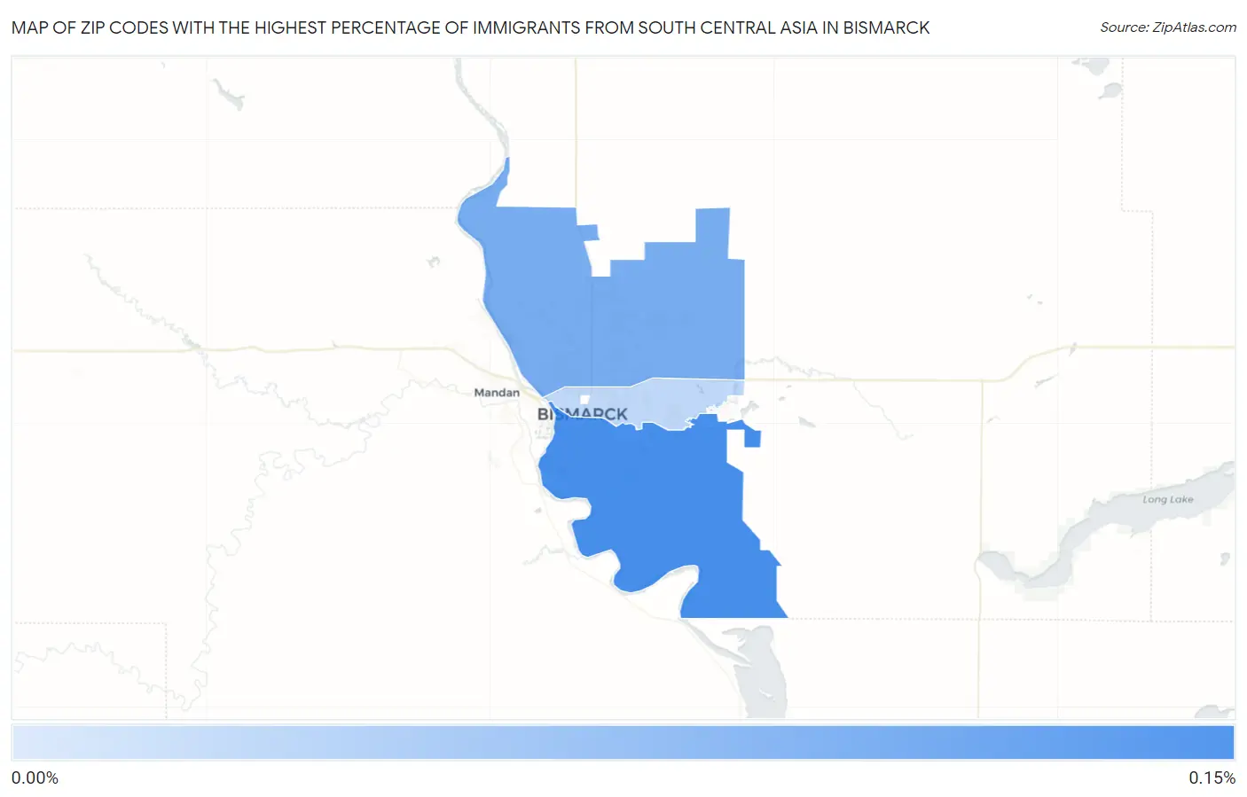 Zip Codes with the Highest Percentage of Immigrants from South Central Asia in Bismarck Map
