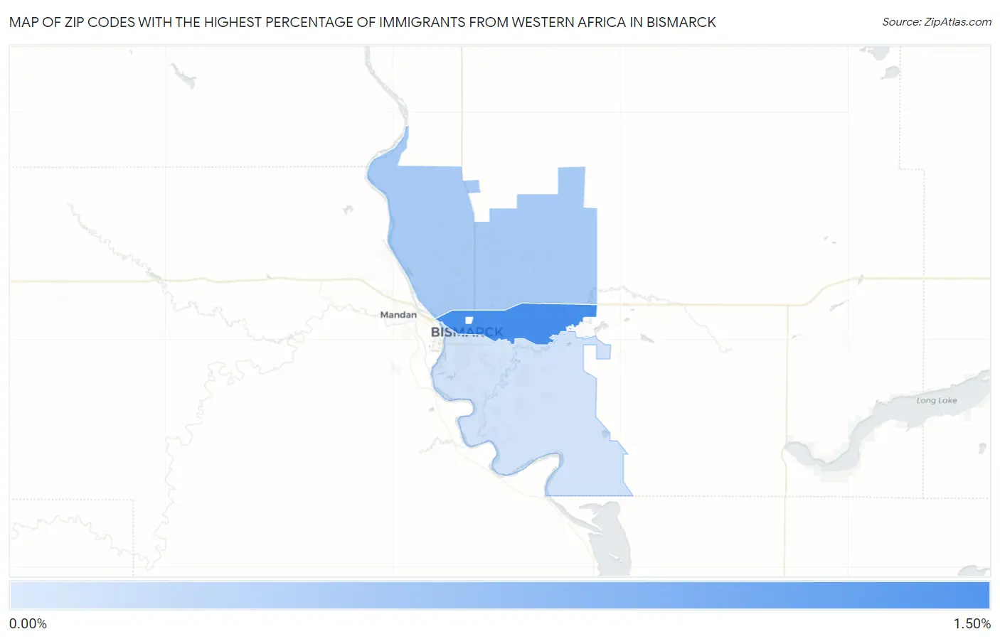 Zip Codes with the Highest Percentage of Immigrants from Western Africa in Bismarck Map