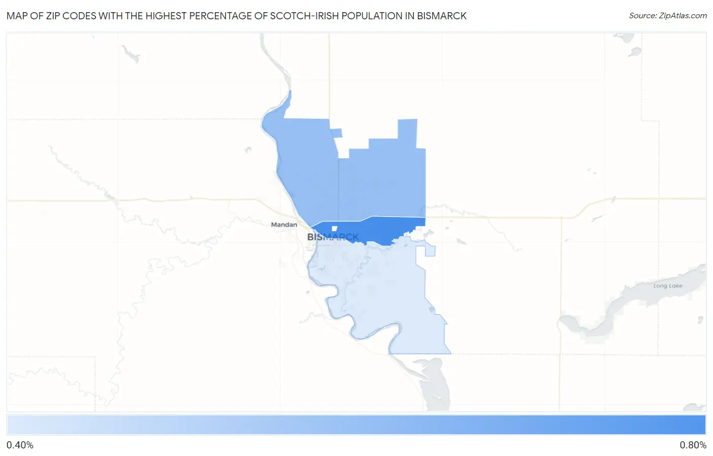 Zip Codes with the Highest Percentage of Scotch-Irish Population in Bismarck Map