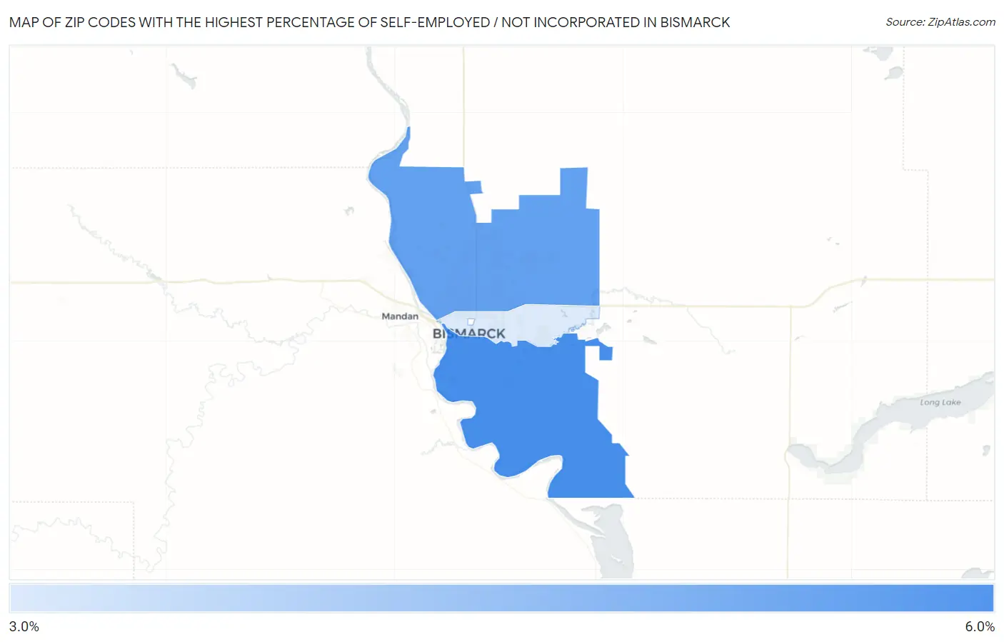Zip Codes with the Highest Percentage of Self-Employed / Not Incorporated in Bismarck Map