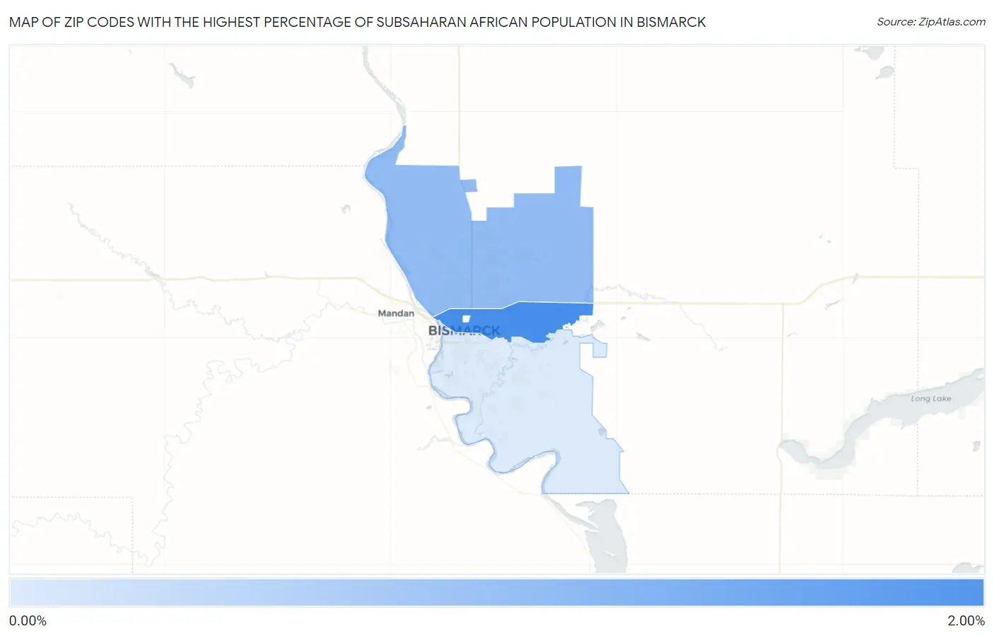 Zip Codes with the Highest Percentage of Subsaharan African Population in Bismarck Map