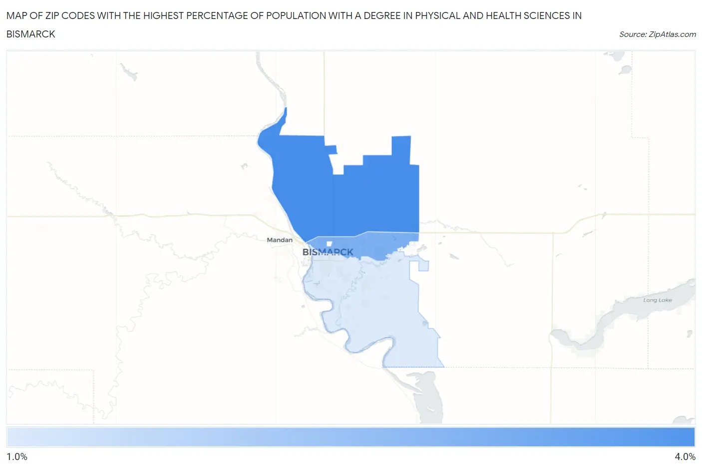 Zip Codes with the Highest Percentage of Population with a Degree in Physical and Health Sciences in Bismarck Map