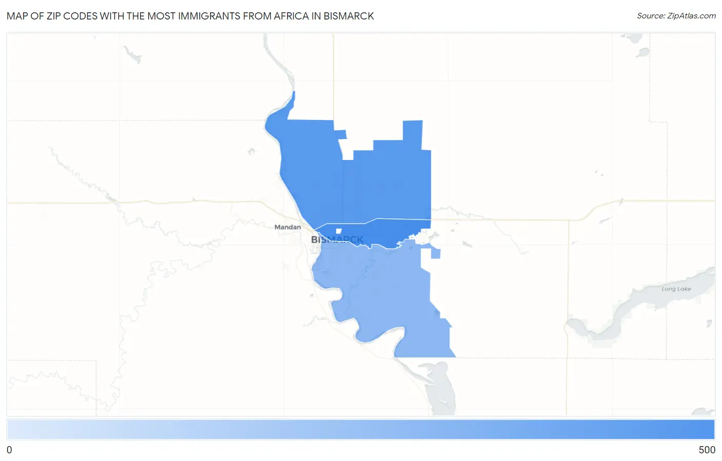Zip Codes with the Most Immigrants from Africa in Bismarck Map