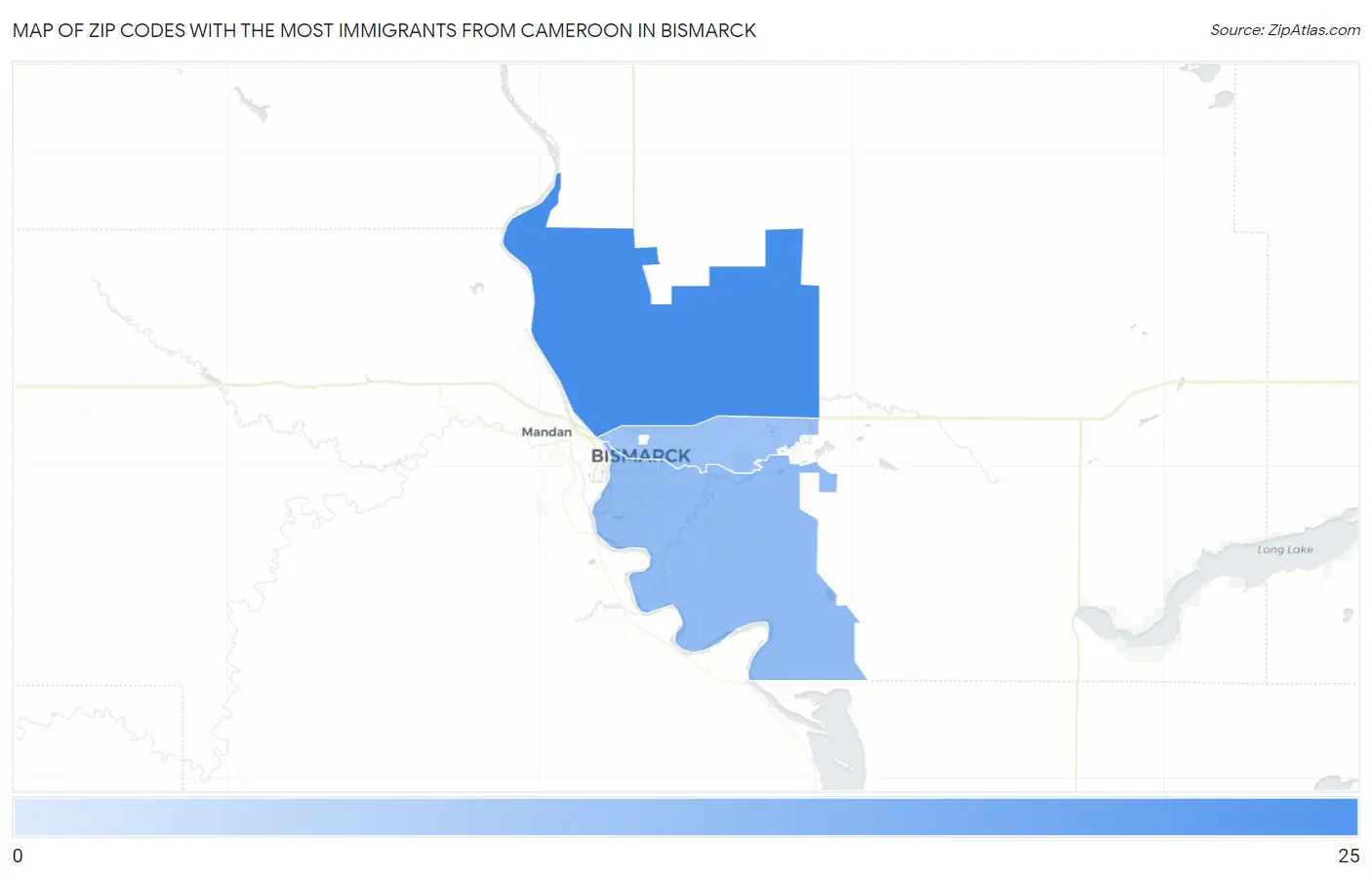 Zip Codes with the Most Immigrants from Cameroon in Bismarck Map