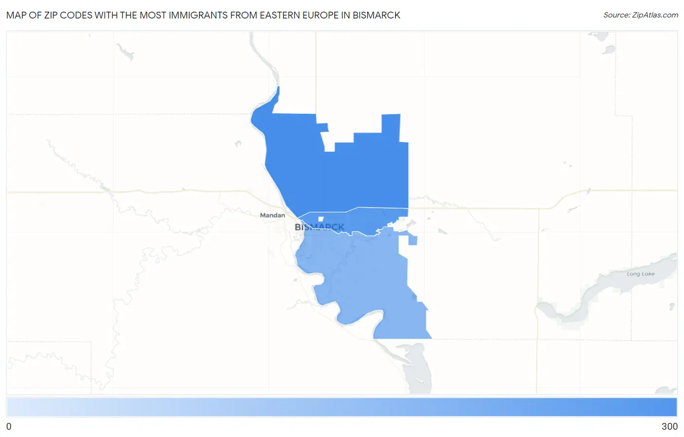 Zip Codes with the Most Immigrants from Eastern Europe in Bismarck Map