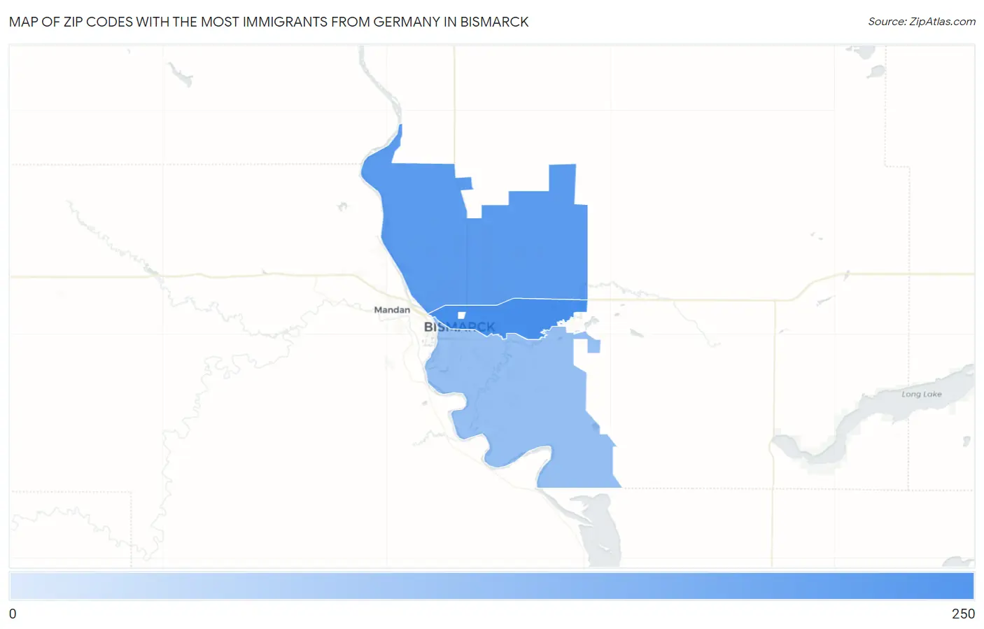 Zip Codes with the Most Immigrants from Germany in Bismarck Map