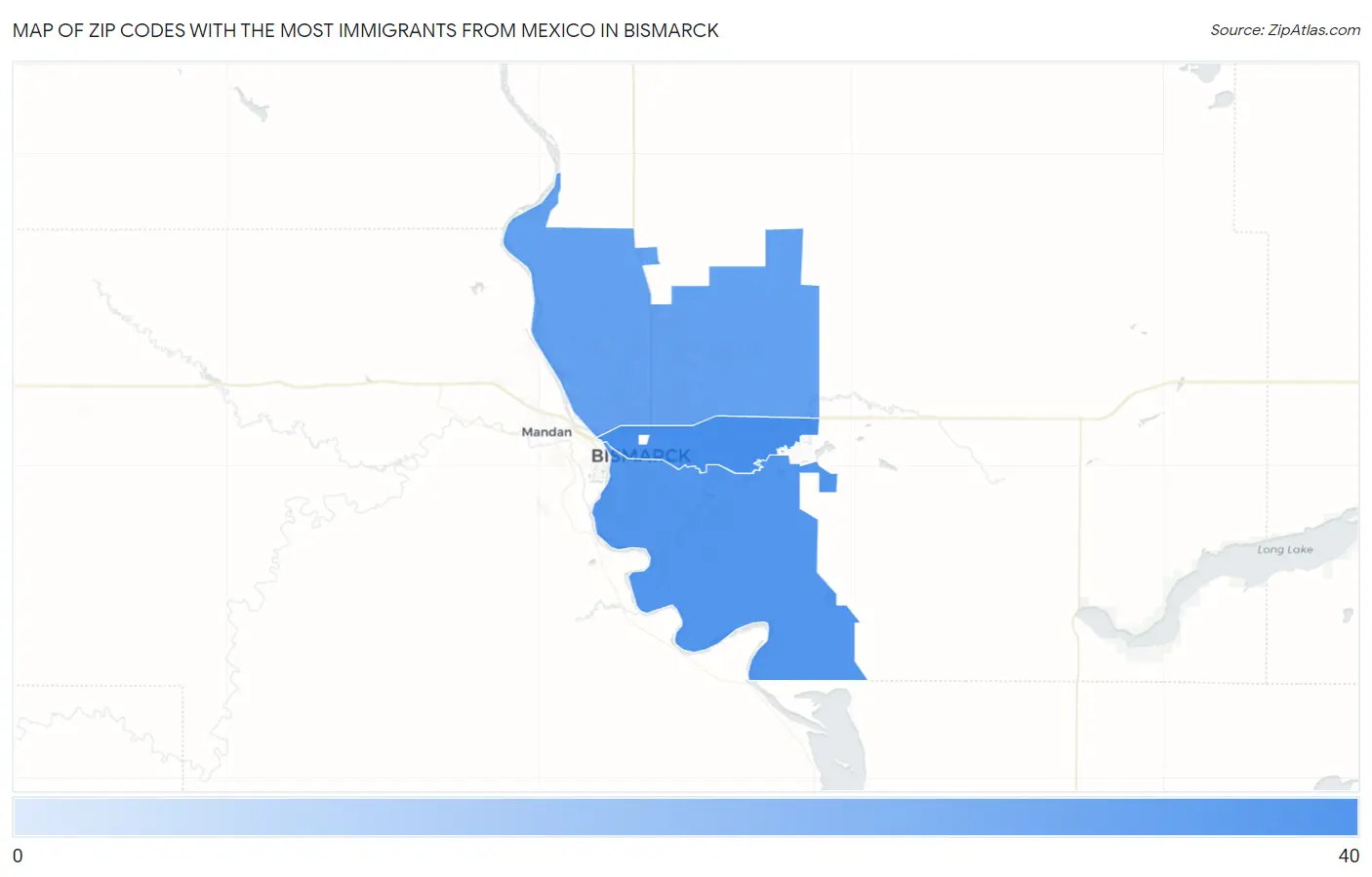 Zip Codes with the Most Immigrants from Mexico in Bismarck Map