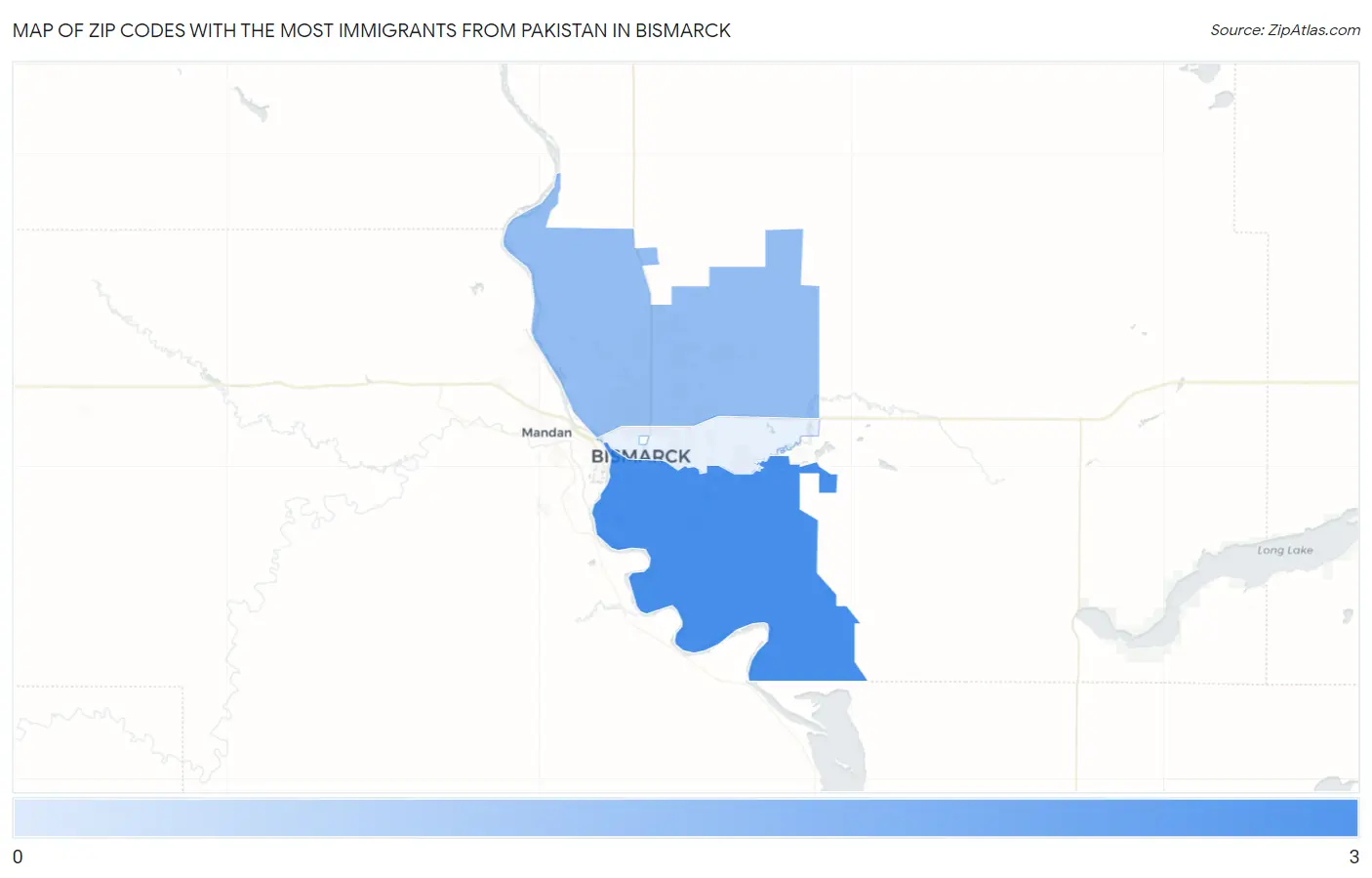 Zip Codes with the Most Immigrants from Pakistan in Bismarck Map
