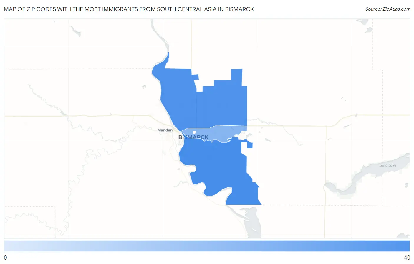Zip Codes with the Most Immigrants from South Central Asia in Bismarck Map