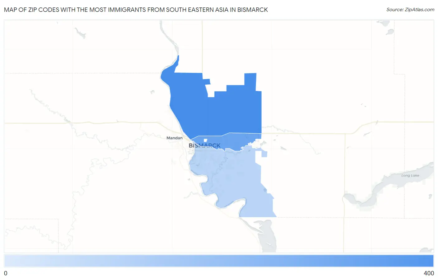 Zip Codes with the Most Immigrants from South Eastern Asia in Bismarck Map