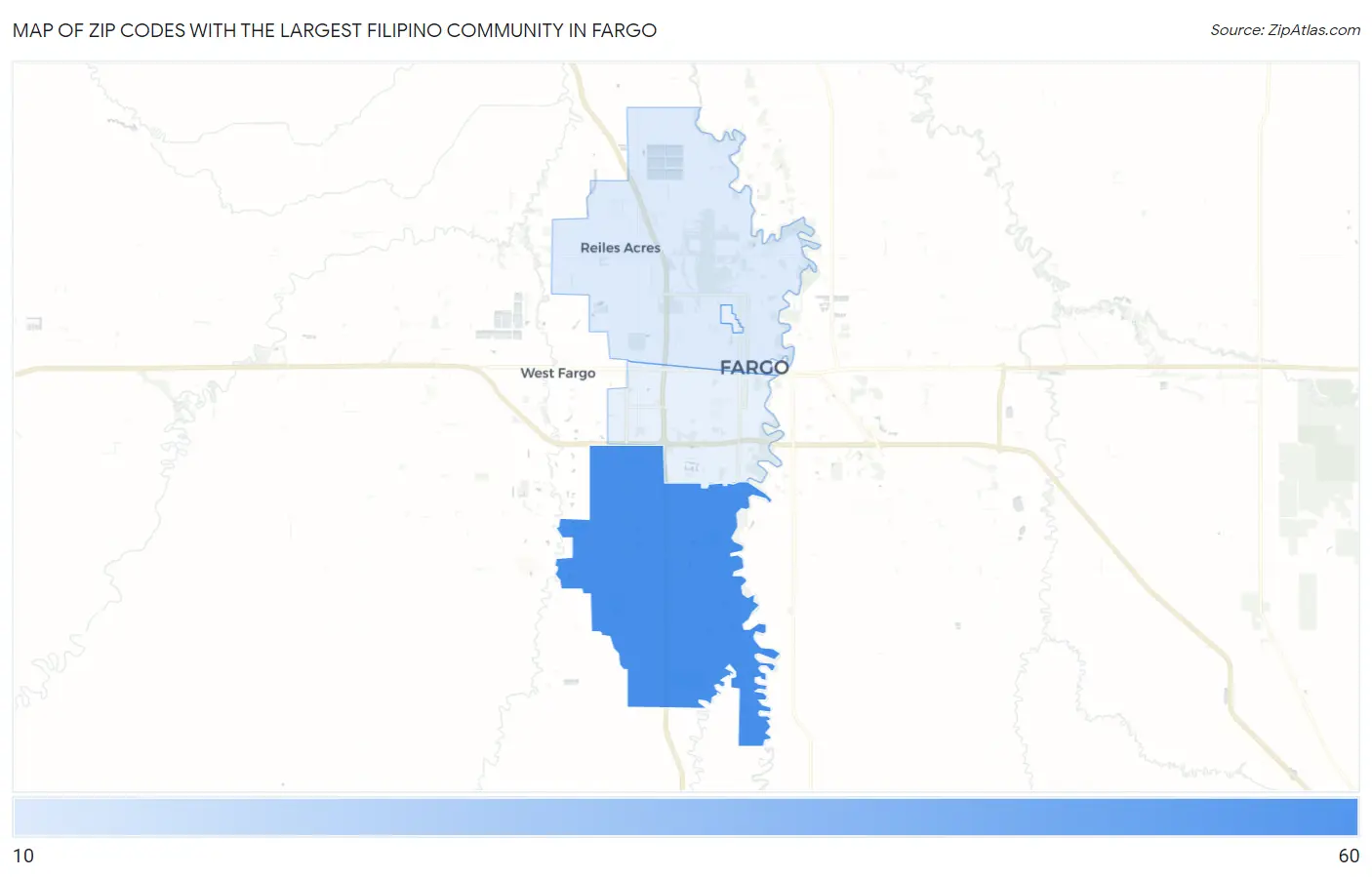 Zip Codes with the Largest Filipino Community in Fargo Map