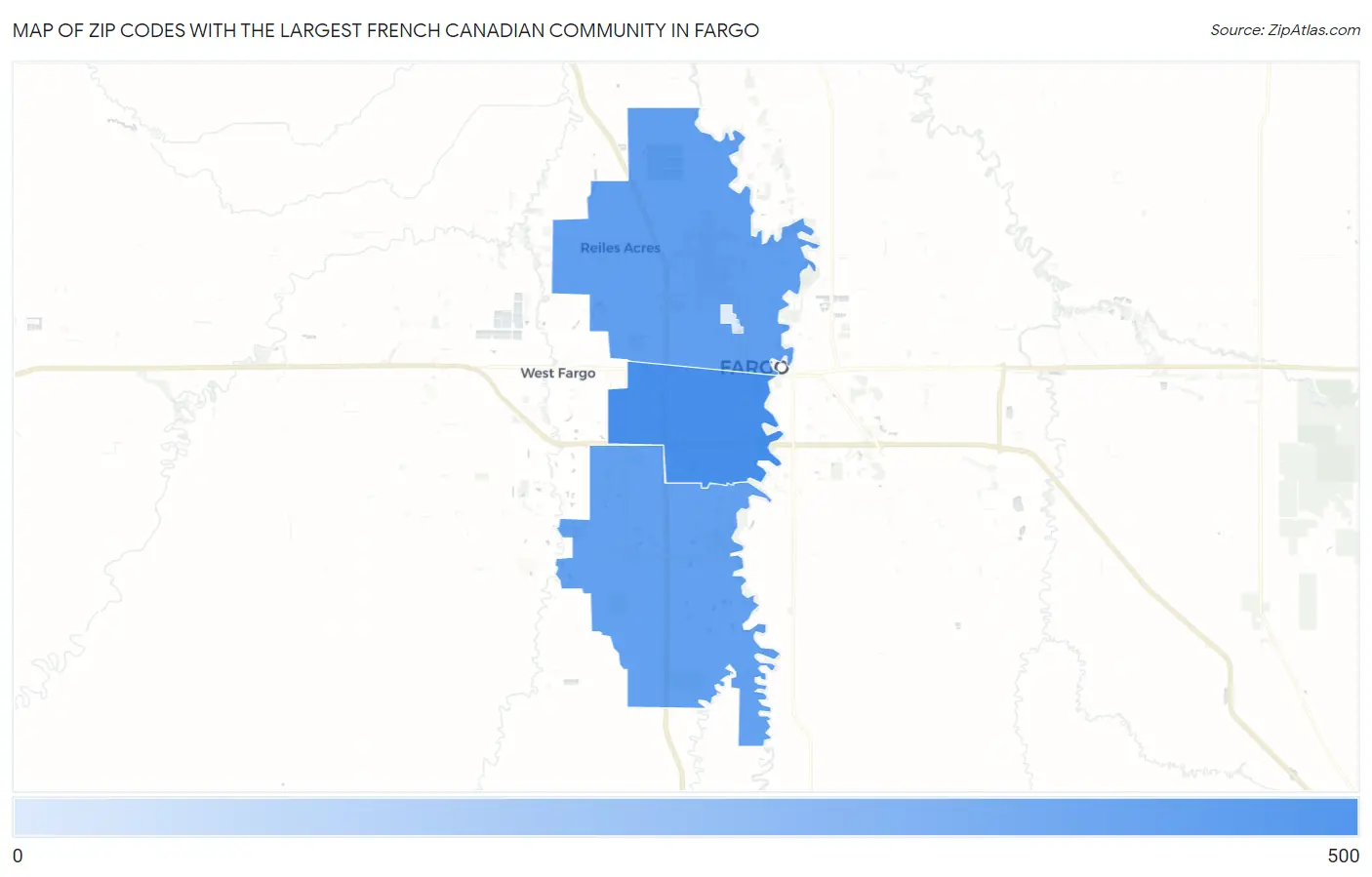 Zip Codes with the Largest French Canadian Community in Fargo Map