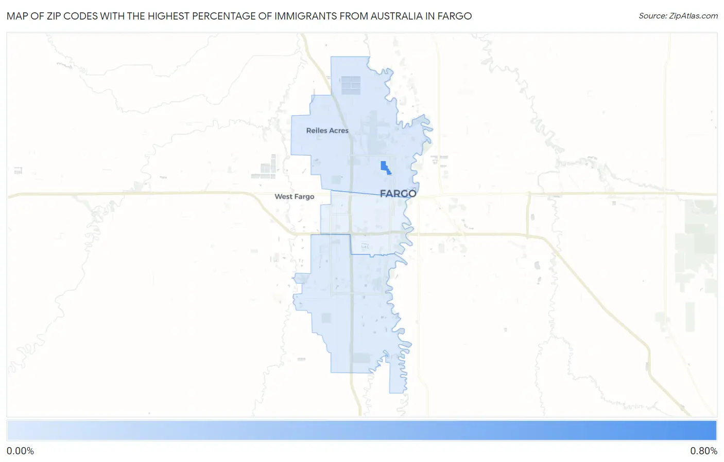 Zip Codes with the Highest Percentage of Immigrants from Australia in Fargo Map