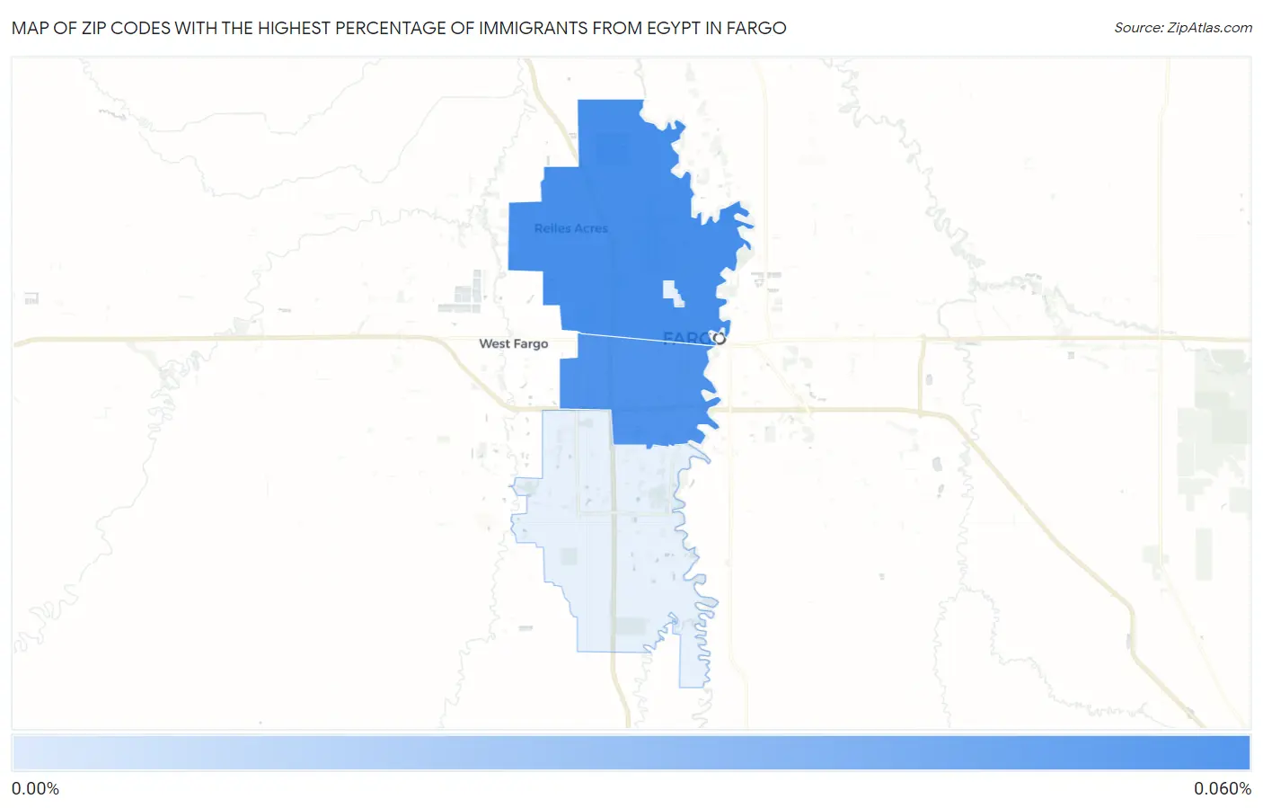 Zip Codes with the Highest Percentage of Immigrants from Egypt in Fargo Map
